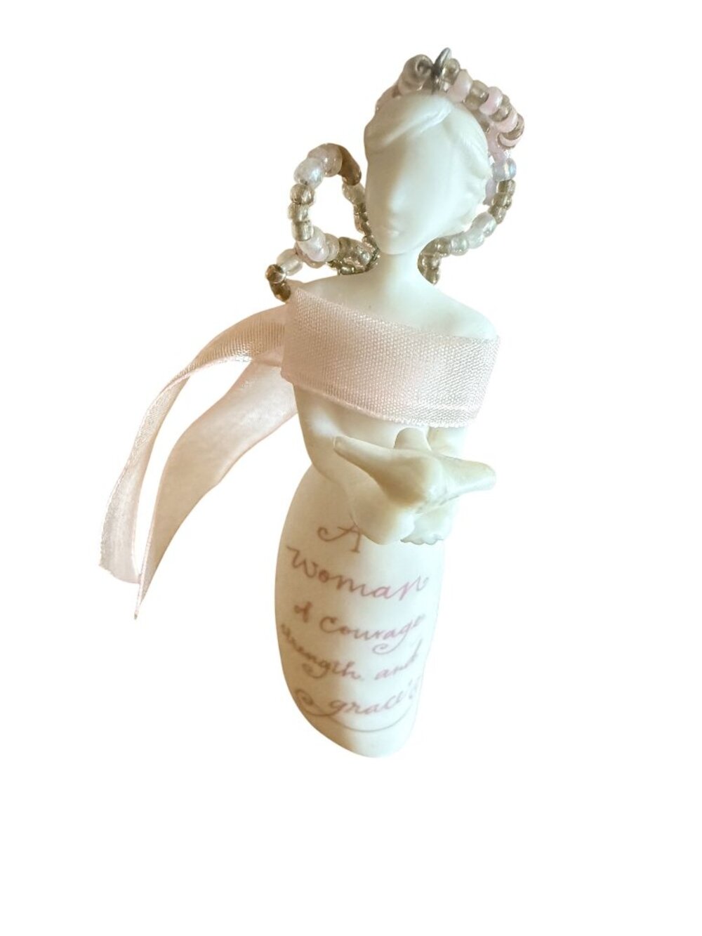 2007 Hallmark Woman Of Courage Angel Figurine With Dove & Beaded Wings 4 in